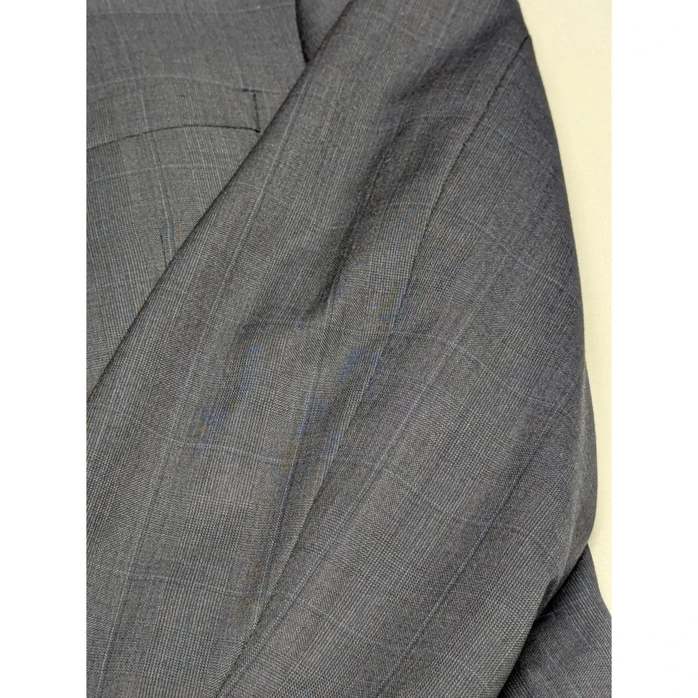 Jos A Bank Signature Collection Wool Blazer 44L Gray Blue Windowpane Sport Coat